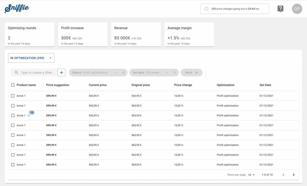 Sniffie Next is the Shopify Pricing Optimisation App based fully on artificial intelligence and machine learning. The app optimises product pricing automatically based on the shops own design.