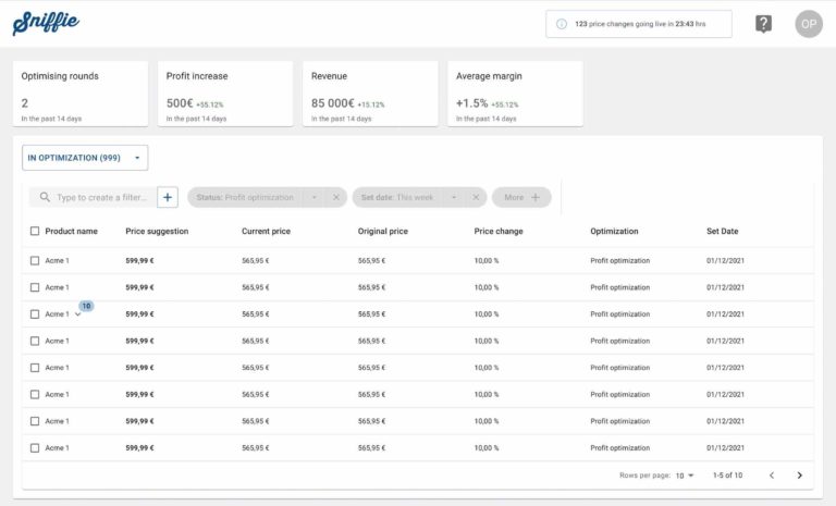 Sniffie Next is the Shopify Pricing Optimisation App based fully on artificial intelligence and machine learning. The app optimises product pricing automatically based on the shops own design.