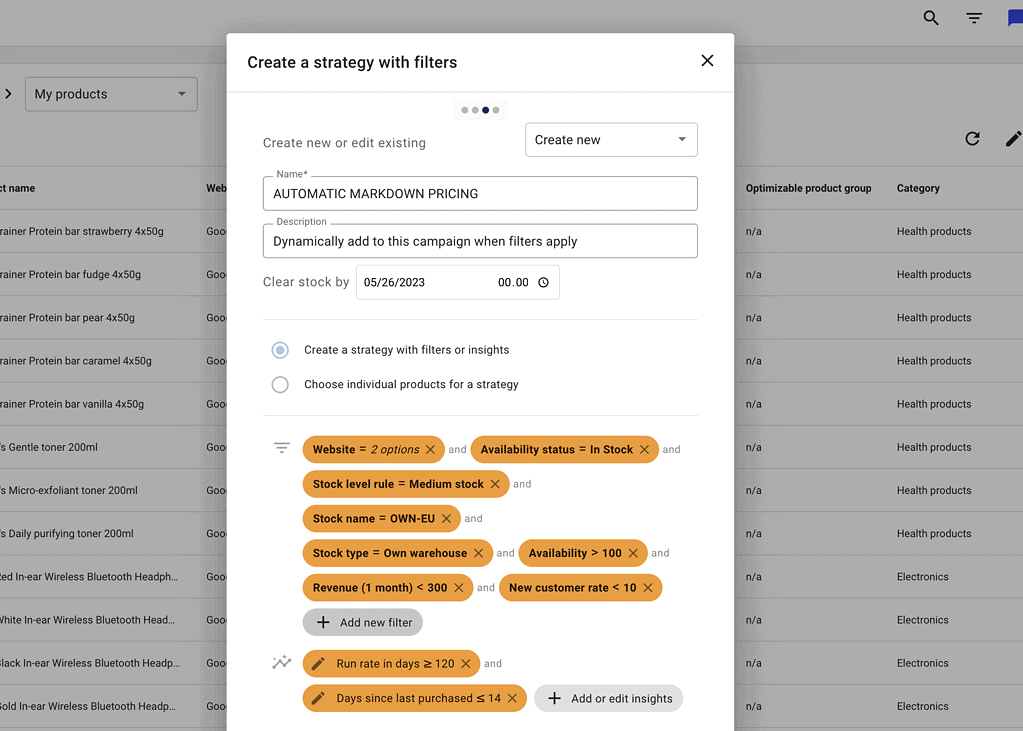 Strategy filters for markdown pricing